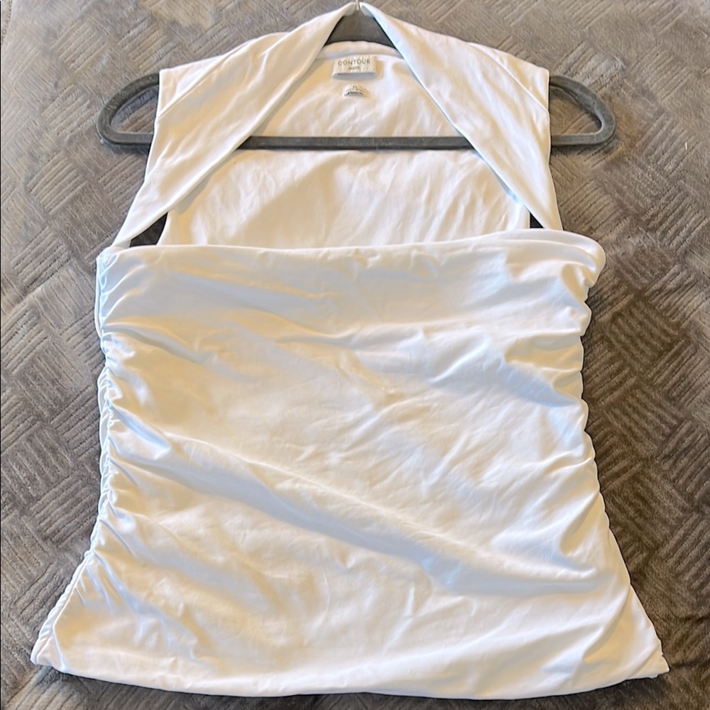London Times White Halter Ruched Women's Top